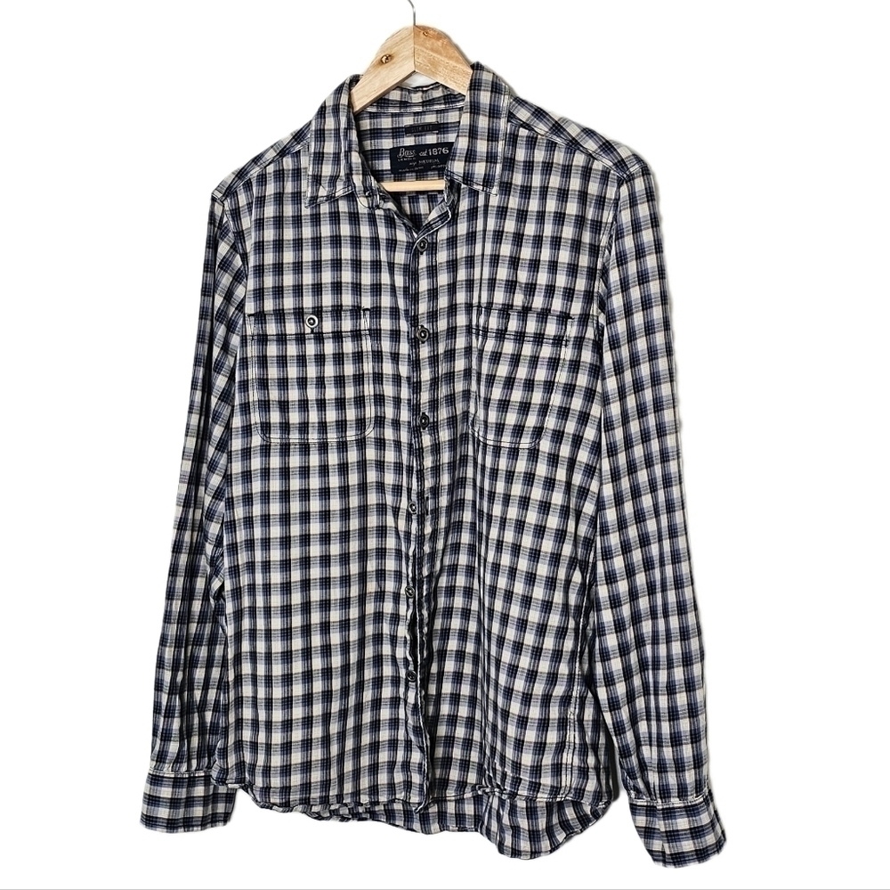 G.H.Bass & Co. slim fit plaid blue button down cotton shirt size medium
